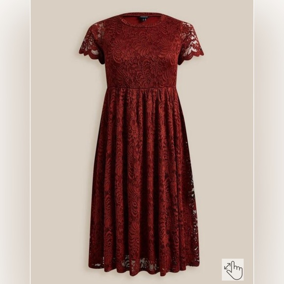 TORRID Plus Size Midi Lace Fit and Flare Dress - Brick - Picture 3 of 8